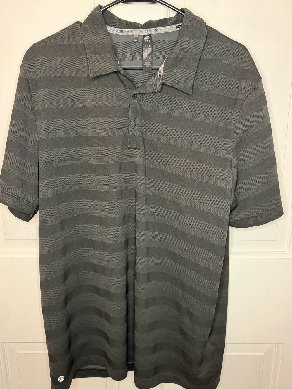 adidas Men's Gray and Black Striped Polo Shirt